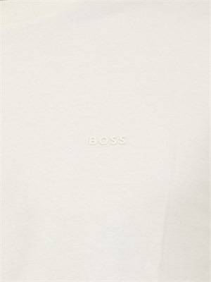 T-shirt Boss uomo in jersey di cotone beige con logo tono su tono in UOMO