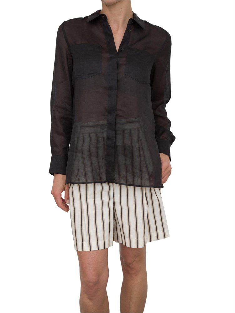 Camicia nera Marella in ramiè trasparente