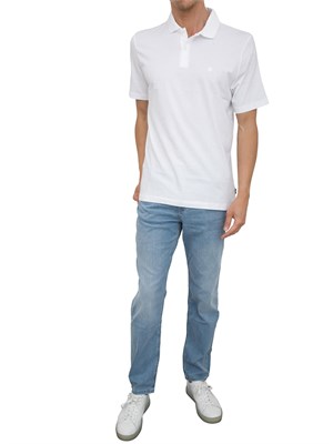 Polo Boss in cotone bianco con stampa logo a rilievo in UOMO