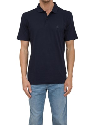 Polo Boss in cotone blu con stampa logo a rilievo in UOMO