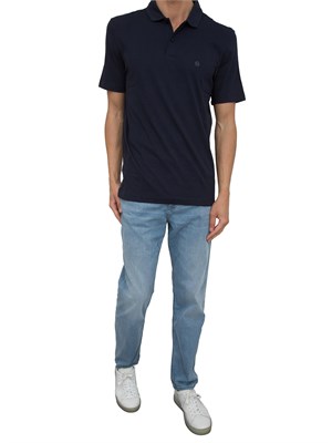 Polo Boss in cotone blu con stampa logo a rilievo in UOMO