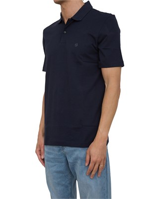 Polo Boss in cotone blu con stampa logo a rilievo in UOMO