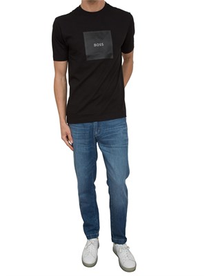 T-shirt Boss nero con grafica con logo a righe sottili in UOMO
