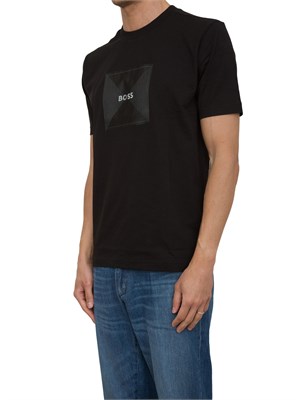 T-shirt Boss nero con grafica con logo a righe sottili in UOMO