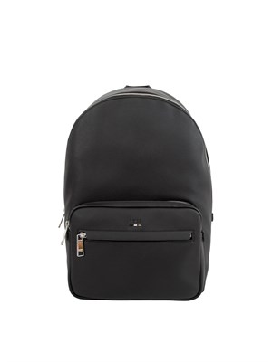 Zaino nero Boss uomo in ecopelle con zip e tasca con logo in UOMO