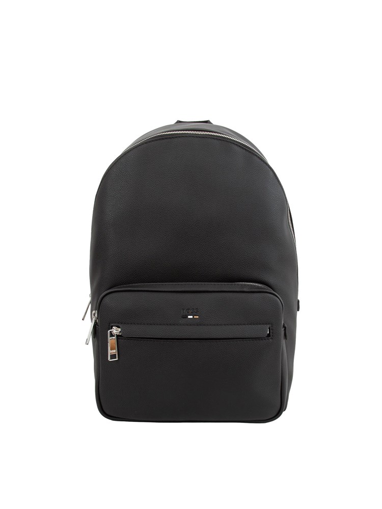 Zaino nero Boss uomo in ecopelle con zip e tasca con logo