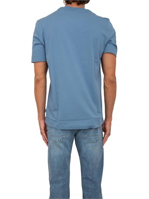 T-shirt Boss uomo in jersey di cotone azzurro con logo tono su tono in UOMO
