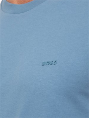 T-shirt Boss uomo in jersey di cotone azzurro con logo tono su tono in UOMO