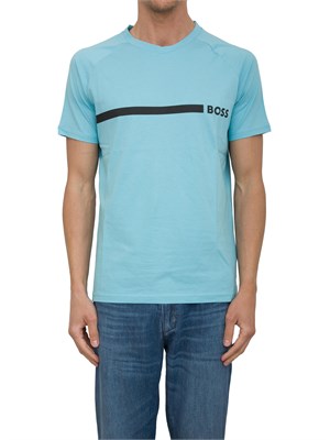 T-shirt Boss celeste con banda logo in UOMO