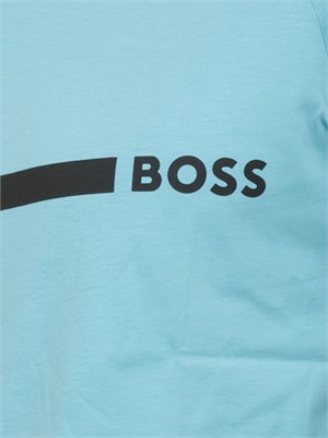 T-shirt Boss celeste con banda logo in UOMO