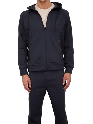 Felpa con cappuccio Boss blu con zip e toppa con logo in UOMO