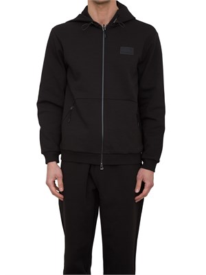 Felpa con cappuccio EA7 in interlock di misto cotone nero in UOMO