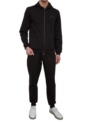 Felpa con cappuccio EA7 in interlock di misto cotone nero in UOMO