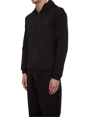 Felpa con cappuccio EA7 in interlock di misto cotone nero in UOMO