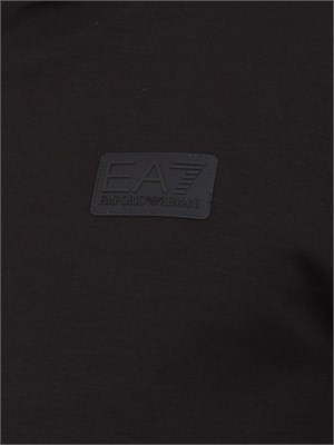Felpa con cappuccio EA7 in interlock di misto cotone nero in UOMO