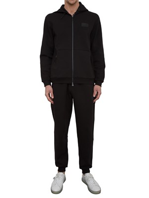 Pantalone EA7 in interlock di misto cotone nero in UOMO
