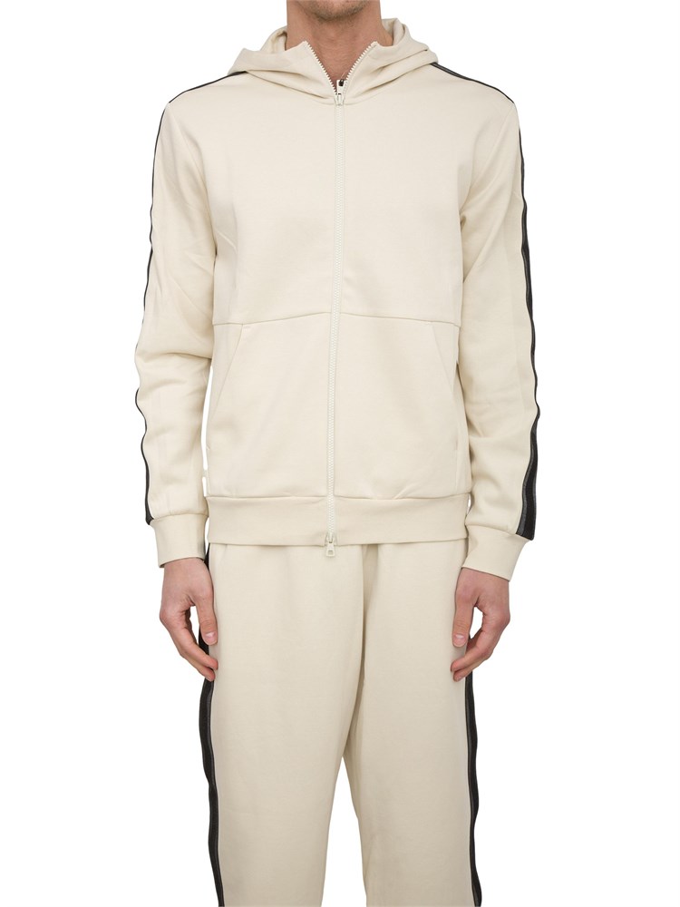 Felpa con cappuccio  EA7 Logo Series in jersey di cotone avorio