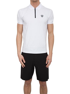 Polo  Ea7 Premium Shield in in jersey di viscosa e nylon bianco in UOMO