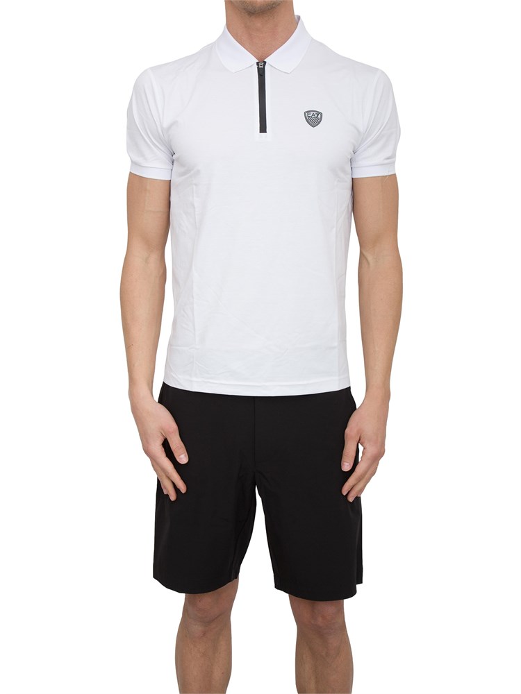 Polo  Ea7 Premium Shield in in jersey di viscosa e nylon bianco