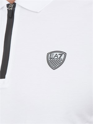 Polo  Ea7 Premium Shield in in jersey di viscosa e nylon bianco in UOMO