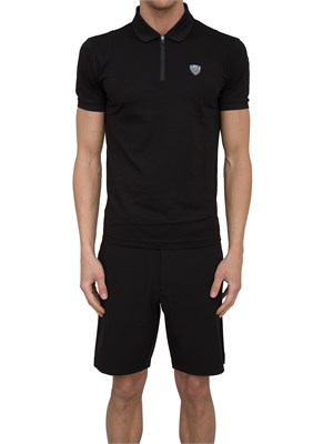 Polo  Ea7 Premium Shield in in jersey di viscosa e nylon nero in UOMO