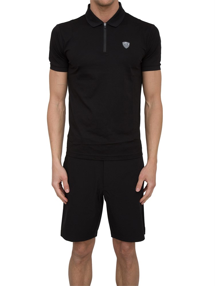 Polo  Ea7 Premium Shield in in jersey di viscosa e nylon nero