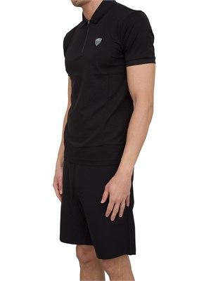 Polo  Ea7 Premium Shield in in jersey di viscosa e nylon nero in UOMO