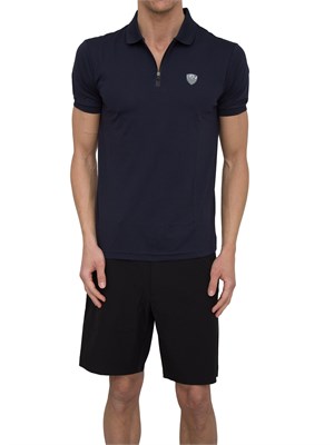Polo  Ea7 Premium Shield in in jersey di viscosa e nylon blu in UOMO
