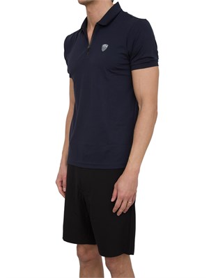 Polo  Ea7 Premium Shield in in jersey di viscosa e nylon blu in UOMO