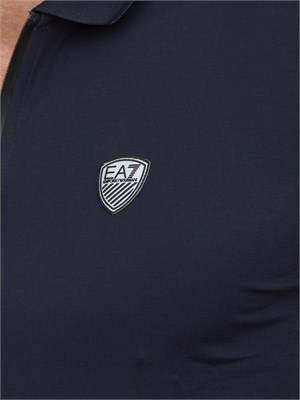 Polo  Ea7 Premium Shield in in jersey di viscosa e nylon blu in UOMO