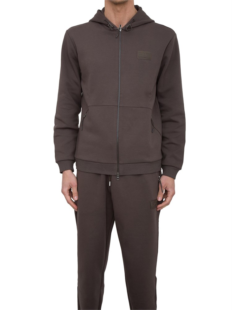 Felpa con cappuccio EA7 in interlock di misto cotone taupe