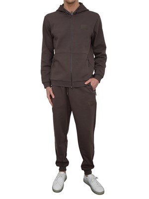 Felpa con cappuccio EA7 in interlock di misto cotone taupe in UOMO