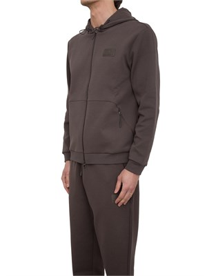 Felpa con cappuccio EA7 in interlock di misto cotone taupe in UOMO