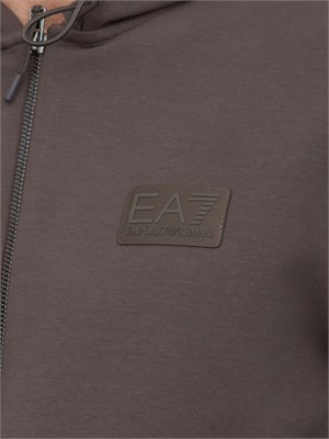 Felpa con cappuccio EA7 in interlock di misto cotone taupe in UOMO