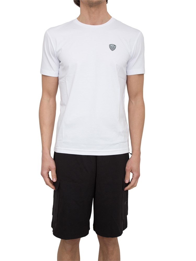 T-shirt EA7 girocollo Premium Shield in misto viscosa stretch bianco