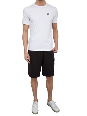 T-shirt EA7 girocollo Premium Shield in misto viscosa stretch bianco in UOMO