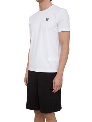T-shirt EA7 girocollo Premium Shield in misto viscosa stretch bianco in UOMO
