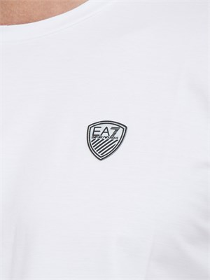 T-shirt EA7 girocollo Premium Shield in misto viscosa stretch bianco in UOMO