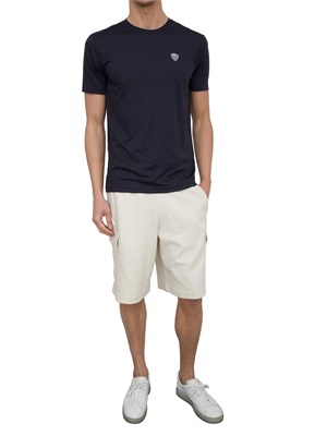 T-shirt EA7 girocollo Premium Shield in misto viscosa stretch blu in UOMO