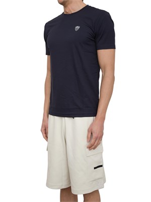 T-shirt EA7 girocollo Premium Shield in misto viscosa stretch blu in UOMO