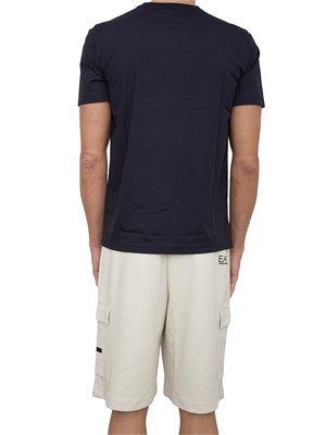 T-shirt EA7 girocollo Premium Shield in misto viscosa stretch blu in UOMO