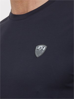 T-shirt EA7 girocollo Premium Shield in misto viscosa stretch blu in UOMO