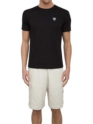 T-shirt EA7 girocollo Premium Shield in misto viscosa stretch nero in UOMO