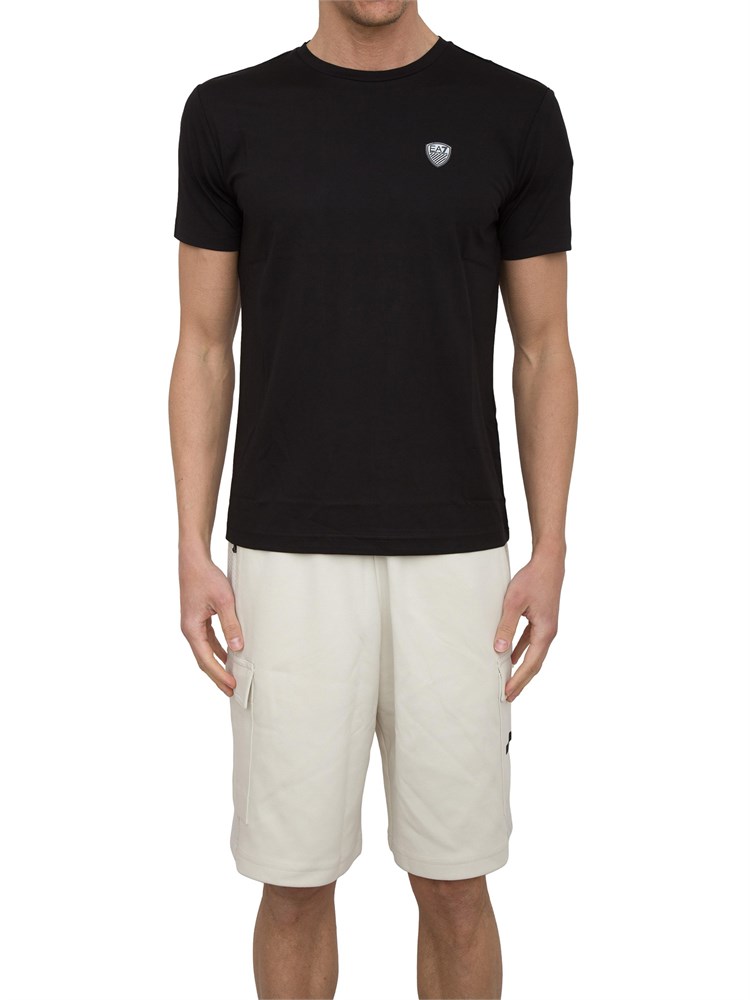 T-shirt EA7 girocollo Premium Shield in misto viscosa stretch nero
