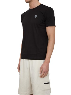 T-shirt EA7 girocollo Premium Shield in misto viscosa stretch nero in UOMO