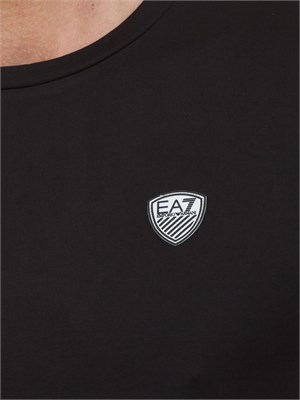 T-shirt EA7 girocollo Premium Shield in misto viscosa stretch nero in UOMO