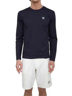 T-shirt Ea7 a maniche lunghe in jersey stretch blu in UOMO