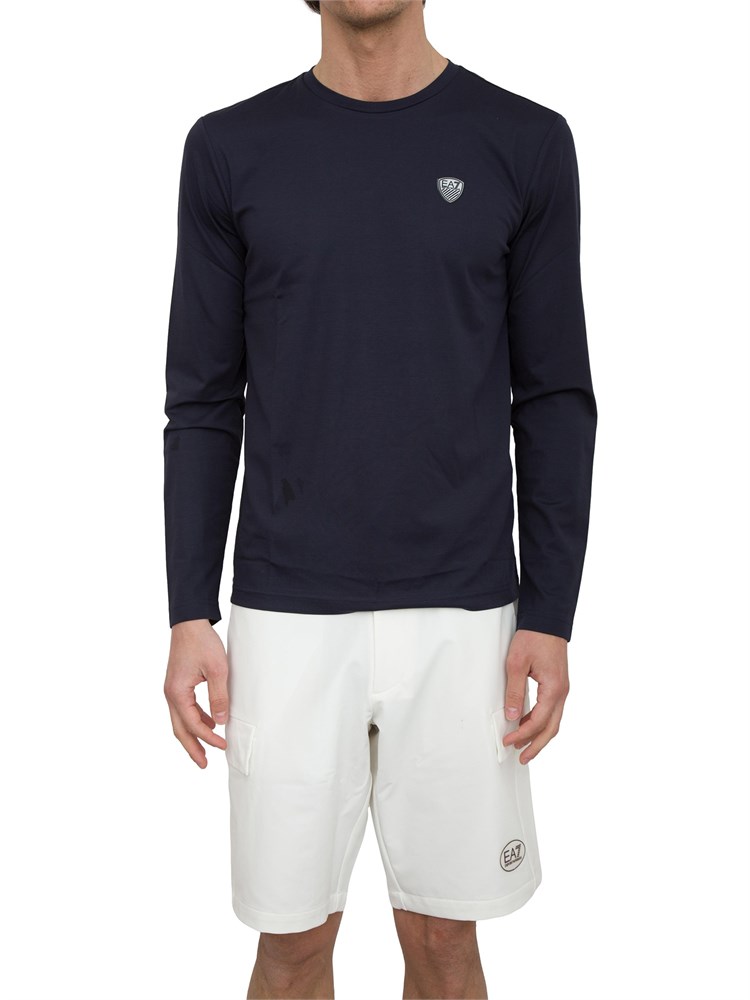 T-shirt Ea7 a maniche lunghe in jersey stretch blu