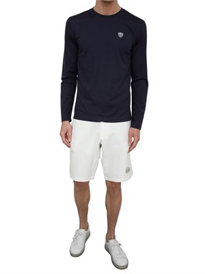T-shirt Ea7 a maniche lunghe in jersey stretch blu in UOMO