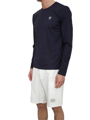 T-shirt Ea7 a maniche lunghe in jersey stretch blu in UOMO